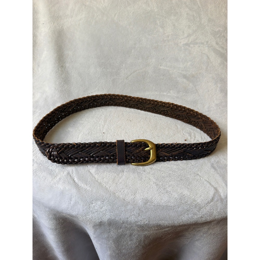 The Limited Braided Belt Womens Large Brown Good Genuine Leather Brass Buckle